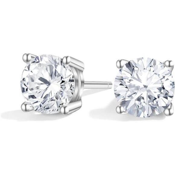 Moissanite Earrings Lab Created Diamond 925 Sterling Silver Stud for Men Women - Picture 1 of 7